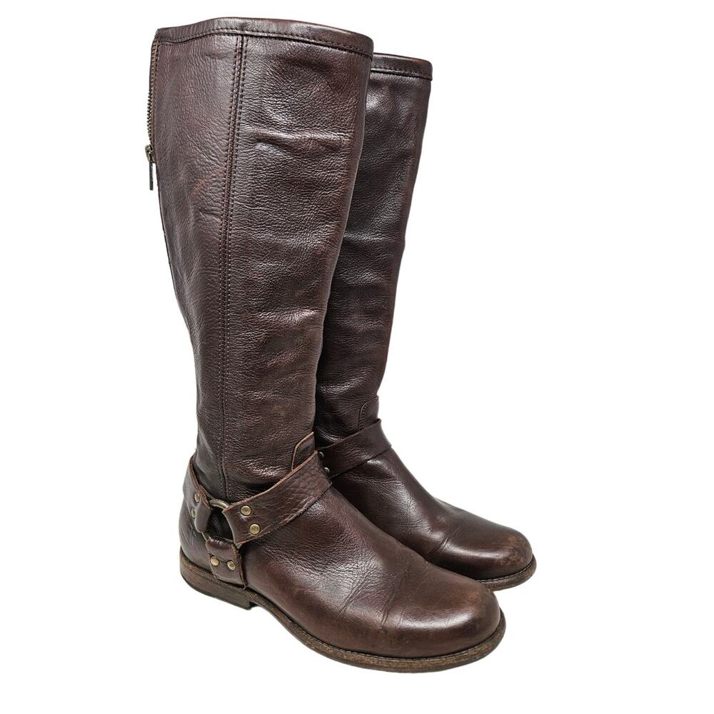 Frye 7 Phillip Harness Boot Brown Leather Biker Western Boho Cowgirl Cottage